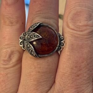 Vintage Sterling Silver Baltic Amber Ring – Size 5.75